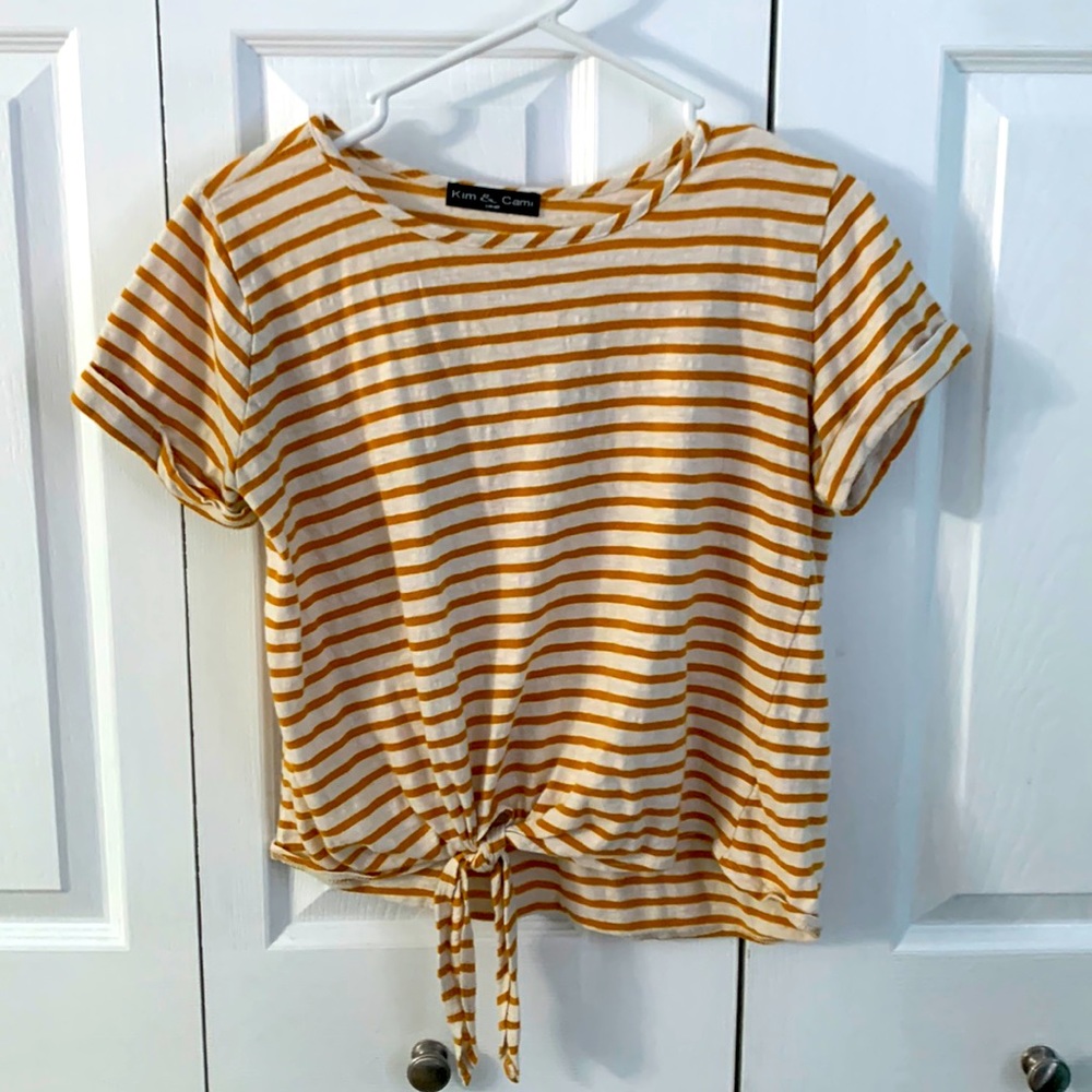 Dark yellow and white striped tie T-shirt